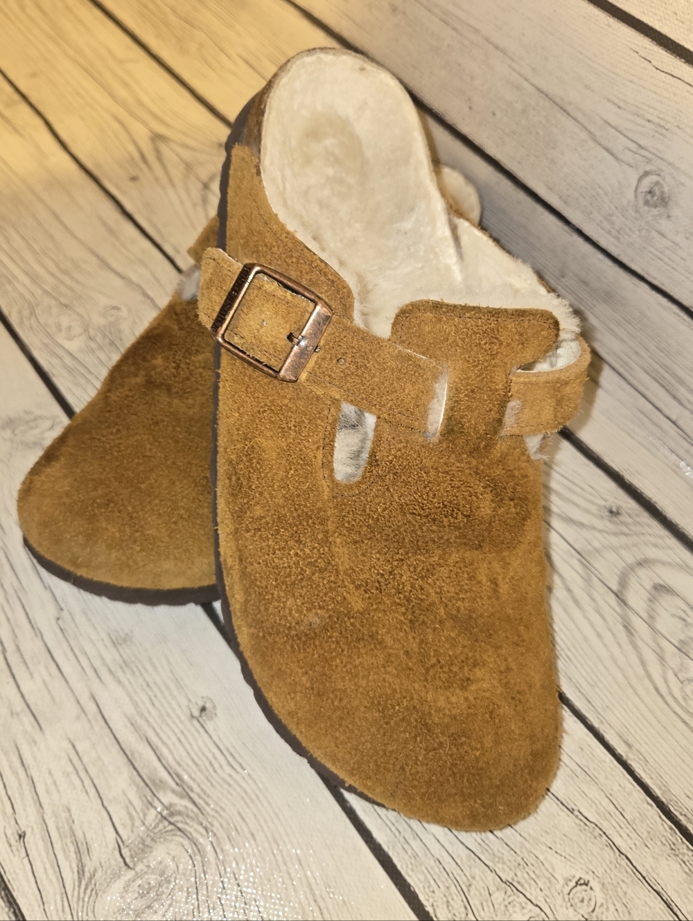 Birkenstock Boston Shearling  Leather Suede Mink Narrow Sz 39 Ladies